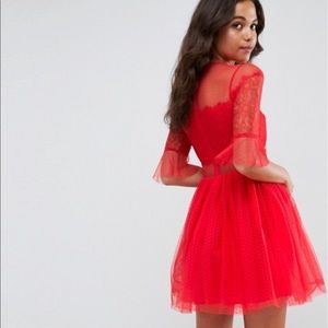 ✨🥂❤️ ASOS Tulle Red Mini Dress With Lace Sleeves